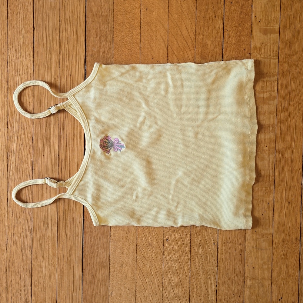 Hollister, Yellow Ribbed Tank Top w/ Floral Embroidery, VGUC, Women's M